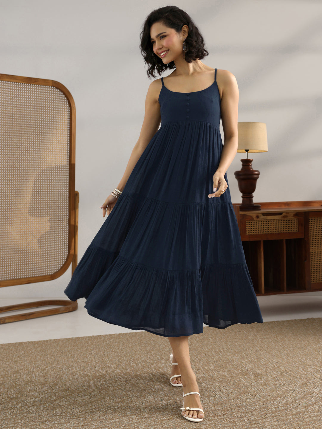 Buy Blue Solid Silk Blend Fit And Flare One Piece Dress Online at Rs.1275 | Libas Buy Blue Solid Silk Blend Fit And Flare One Piece Dress Online at Rs.1275 | Libas