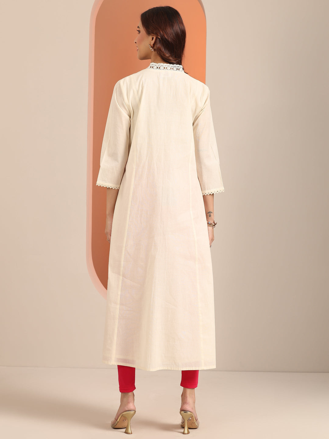  Off White Printed Cotton Pleated A-Line One Piece Dress 