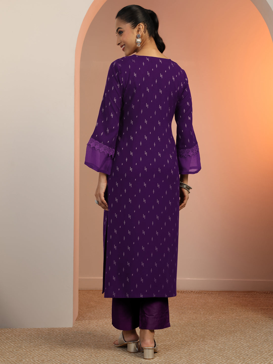  Purple Woven Design Rayon Straight Kurta 