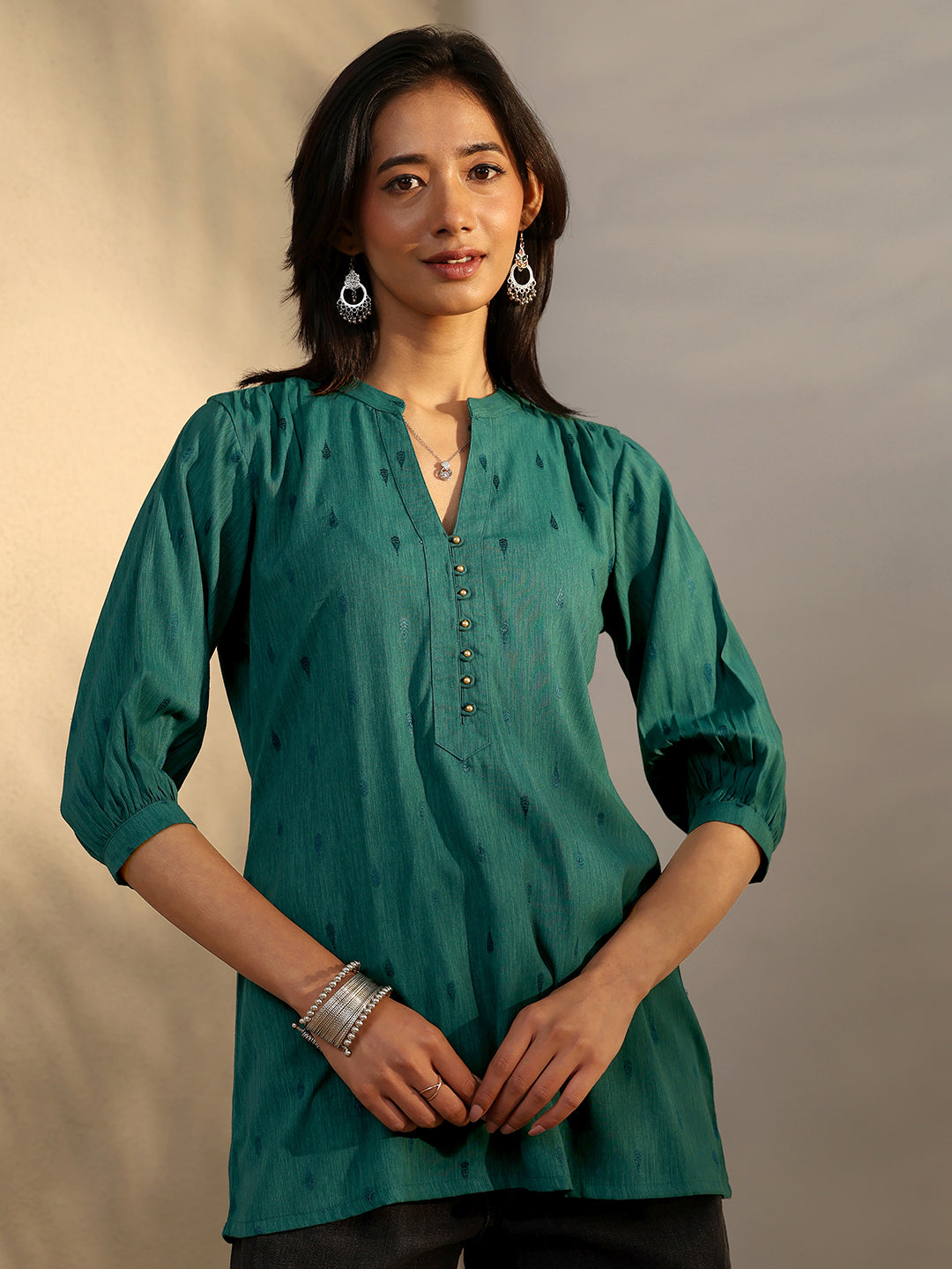 libas Green Woven Design Rayon Straight Short Kurti-picture-36
