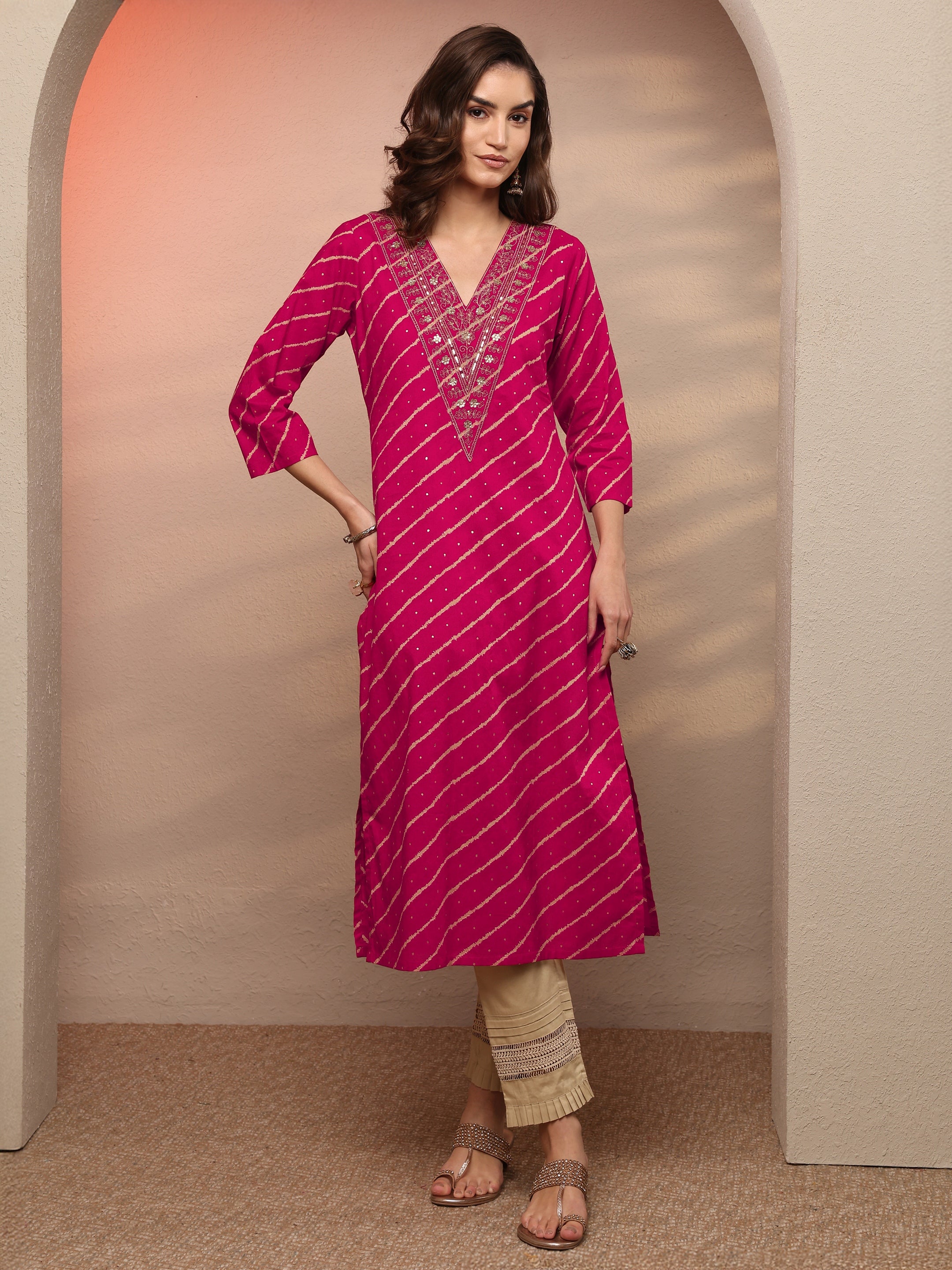 libas Pink Bandhani Printed Cotton Straight Kurta-picture-34