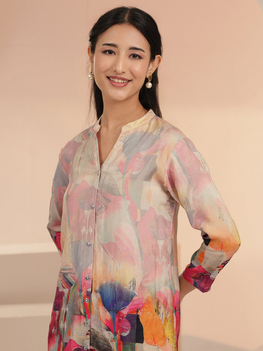  Multicolor Abstract Printed Muslin Straight Short Kurti 