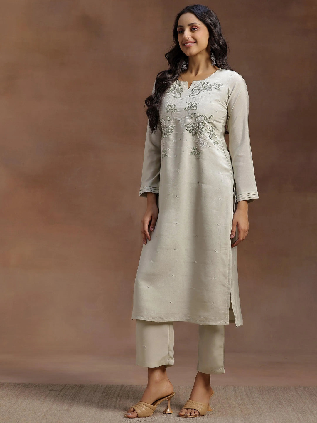 Green Yoke Design Silk Blend Straight Suit With Dupatta - Libas 