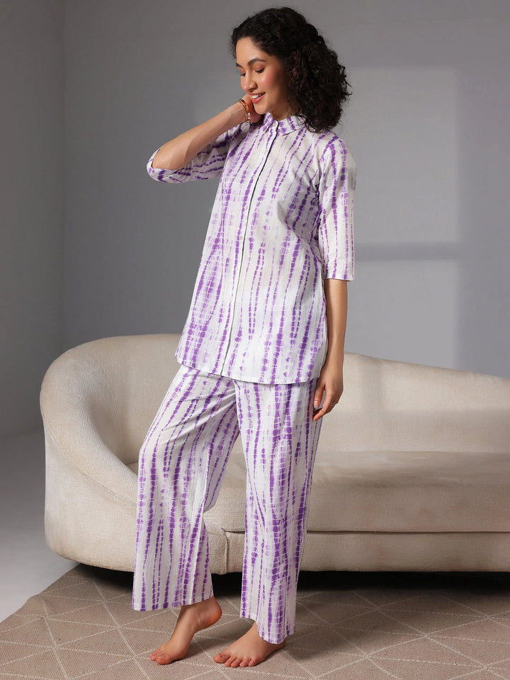 Purple Printed Cotton Night Suits - Libas
