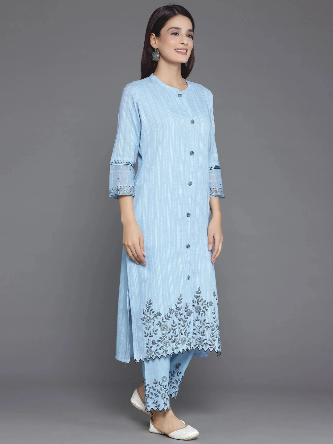  Blue Woven Design Cotton Straight Suit With Dupatta 