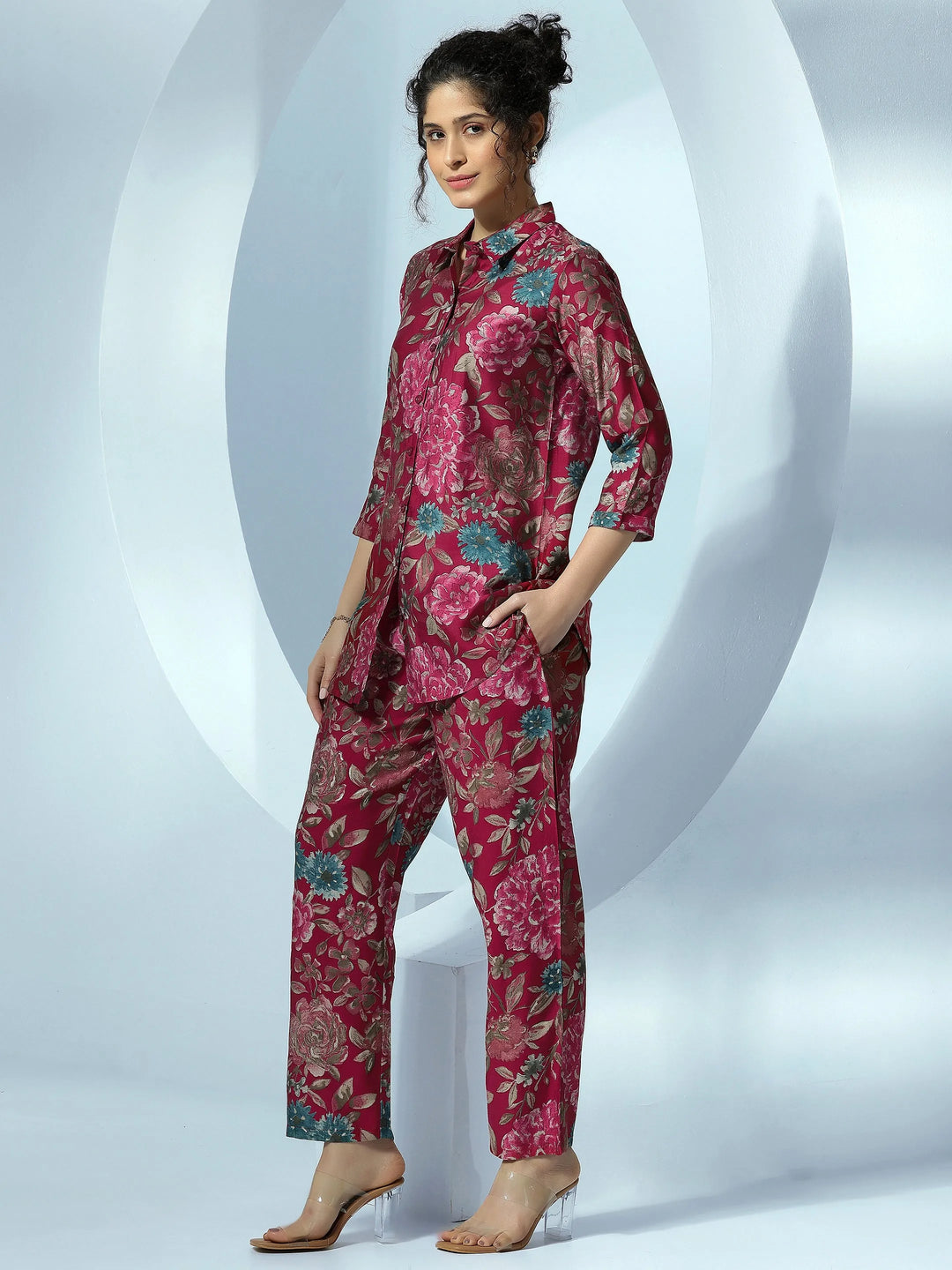  Pink Printed Silk Blend Co-Ords 