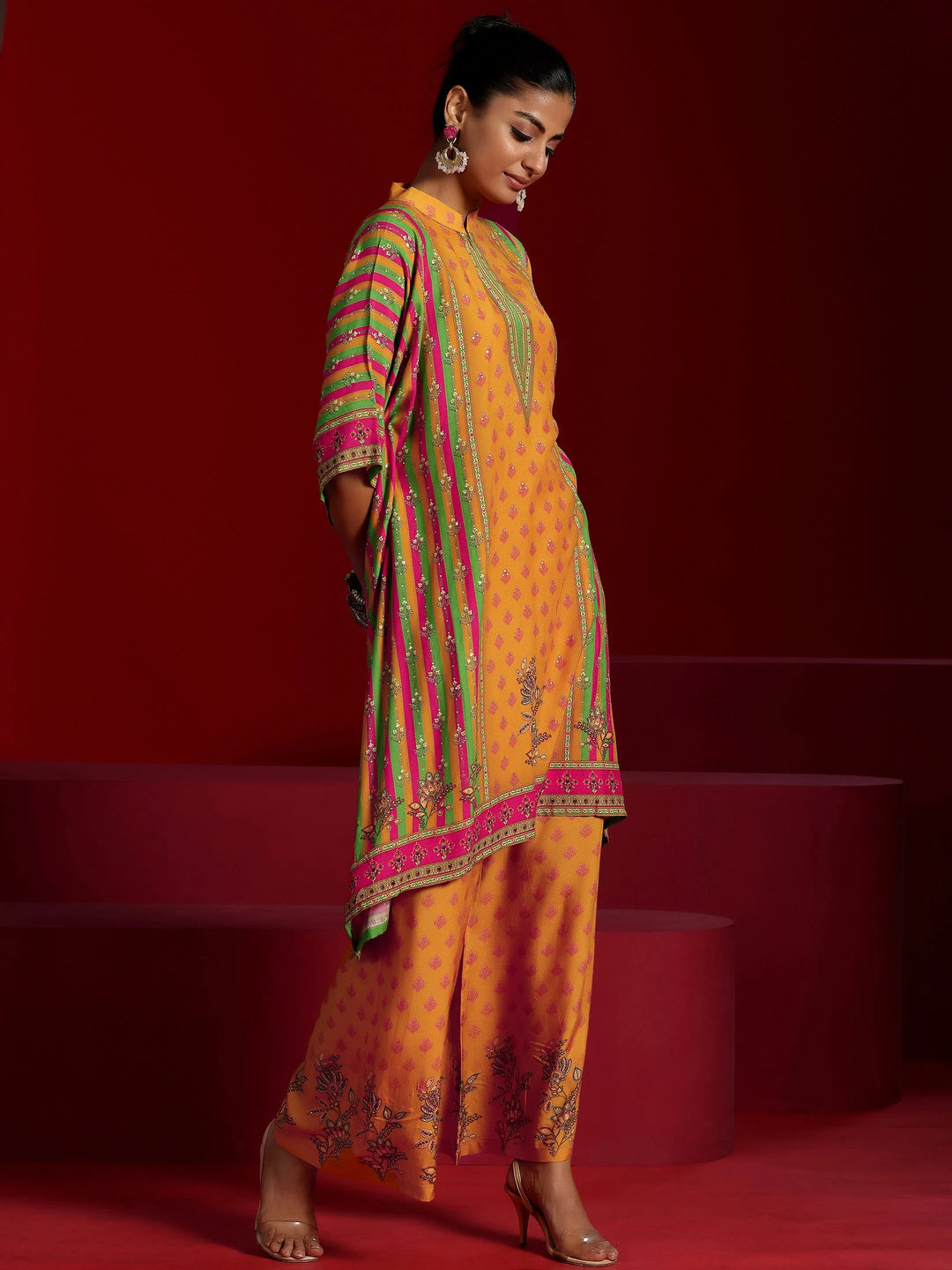  Libas Art Mustard Printed Muslin Co-Ords 