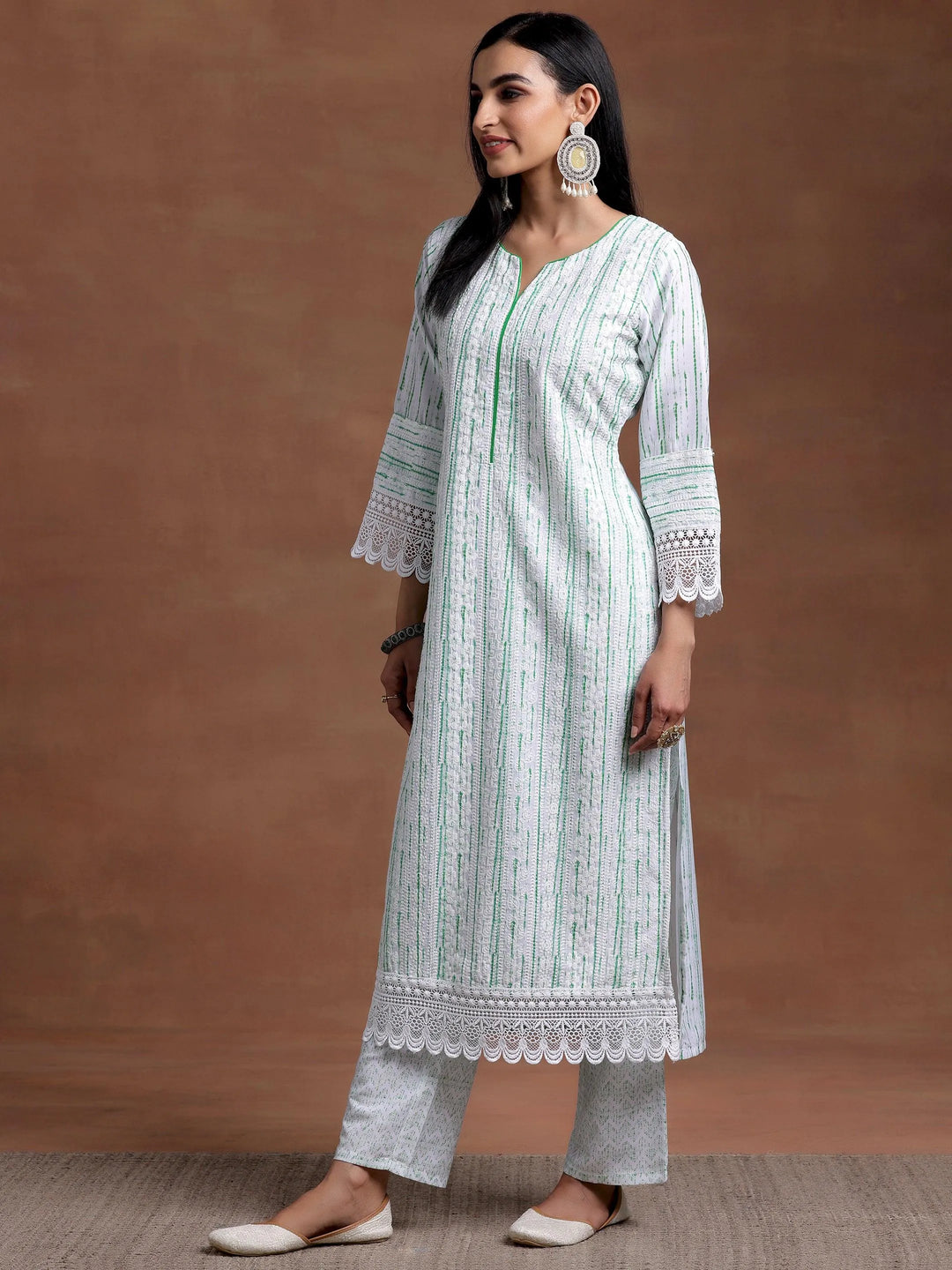 Off White Embroidered Cotton Blend Straight Suit With Dupatta - Libas