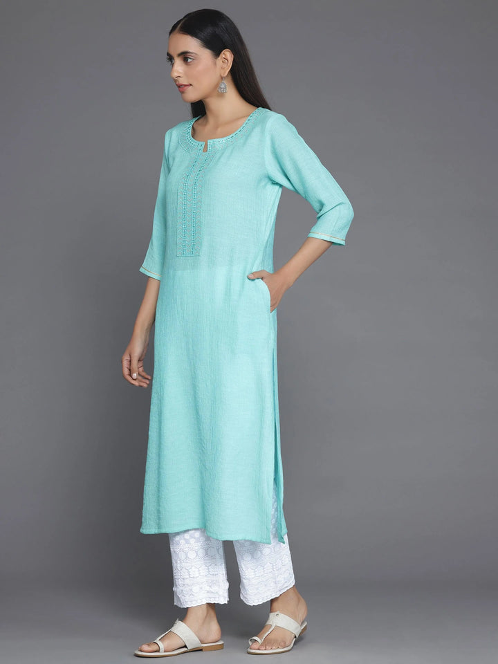 Blue Yoke Design Cotton Straight Kurta - Libas