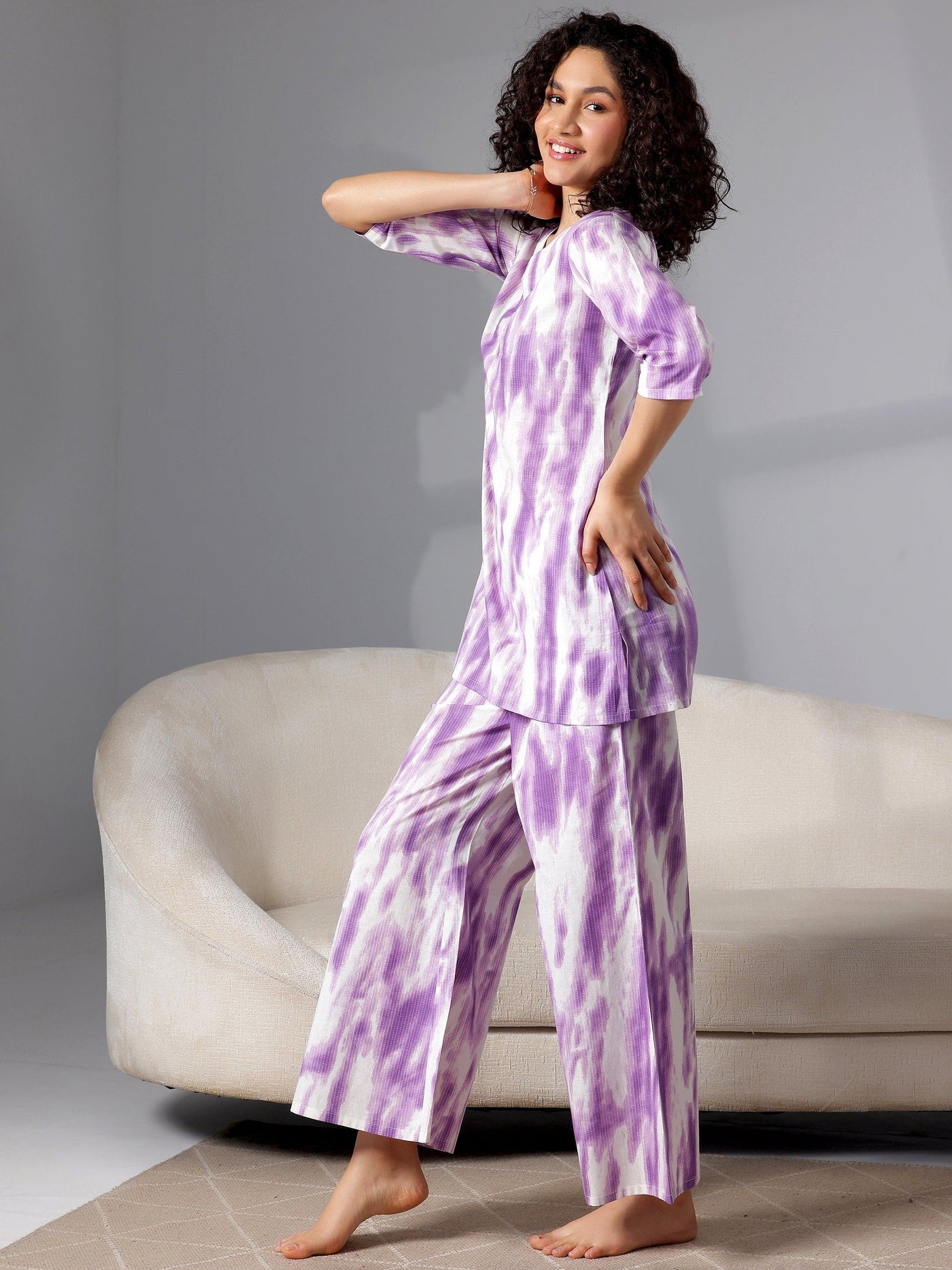 Purple Printed Cotton Night Suits - Libas