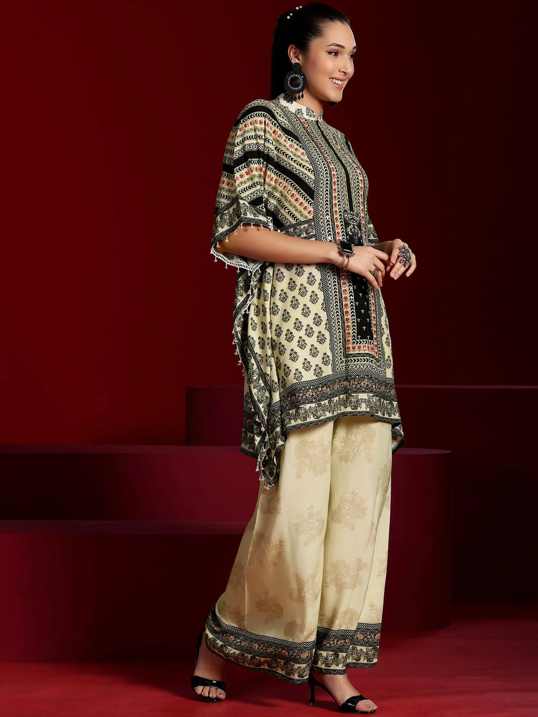  Libas Art Off White Printed Silk Blend Co-Ords 