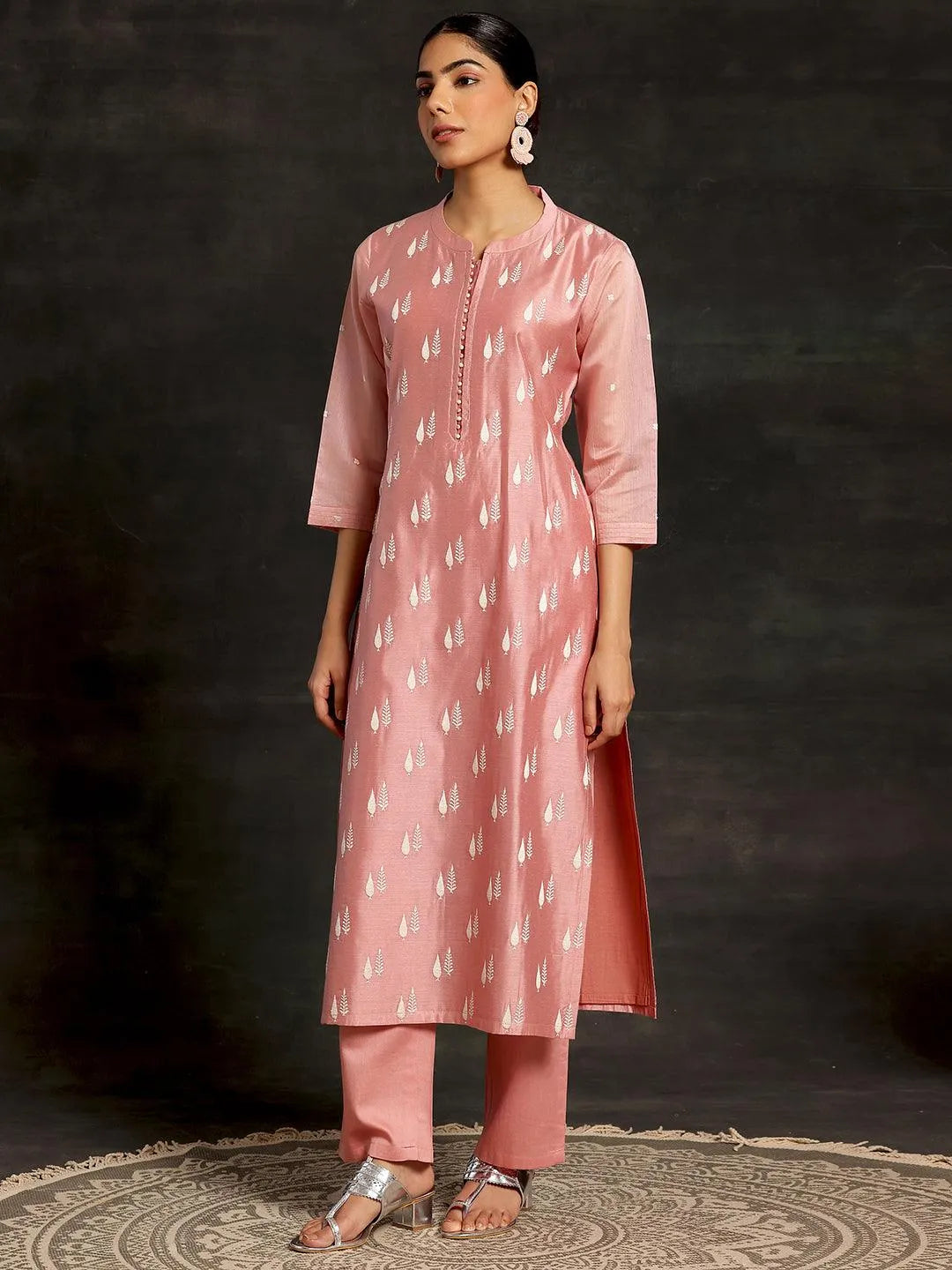 Peach Embroidered Chanderi Silk Straight Suit With Dupatta - Libas 
