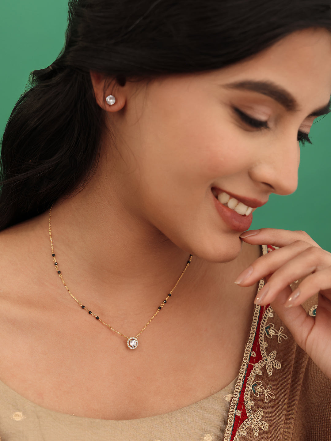  Libas Gold-Plated Minimalist Mangalsutra with Stone Pendant 