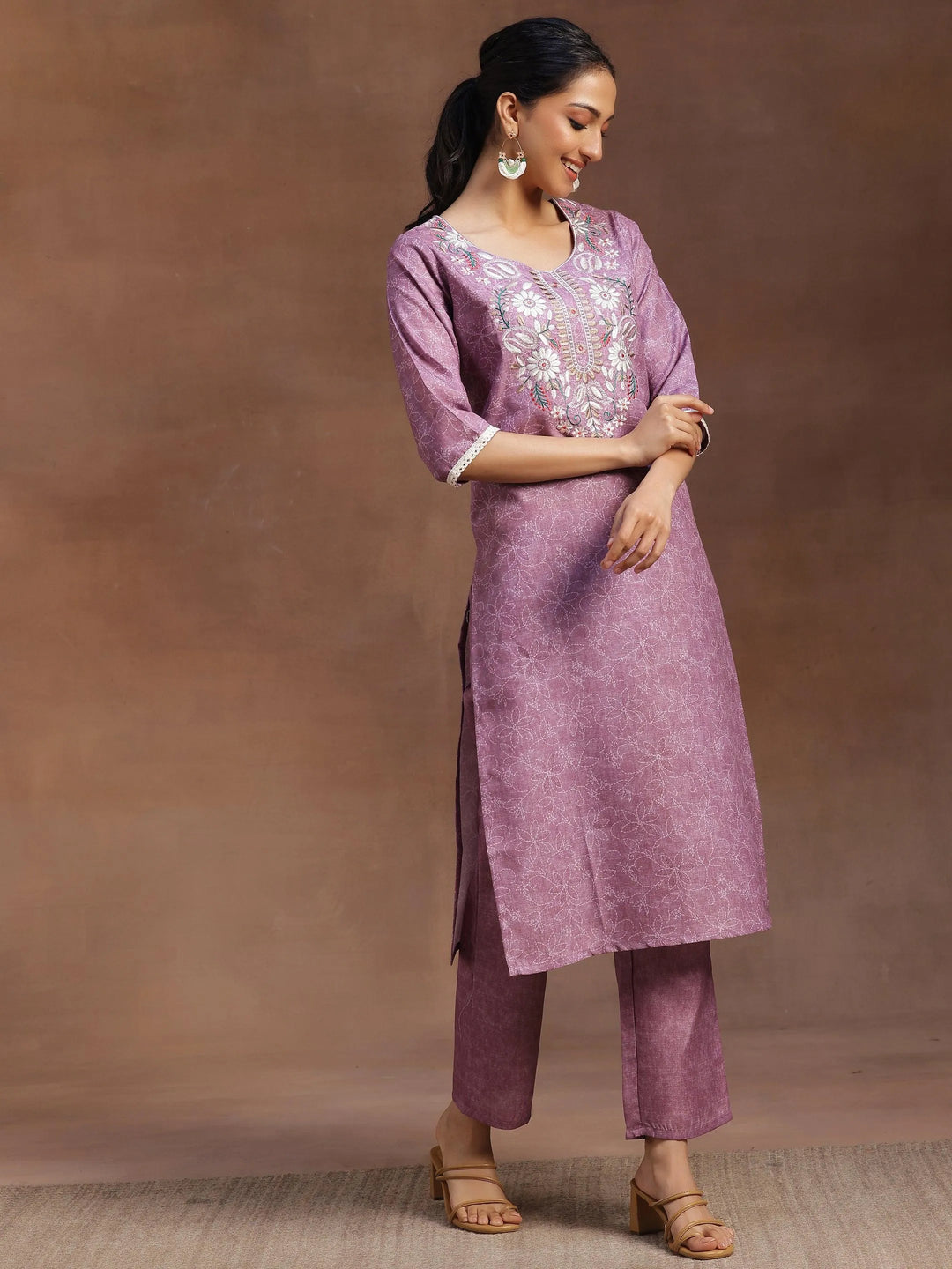 Mauve Yoke Design Cotton Straight Suit With Dupatta - Libas 