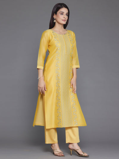 Yellow Embroidered Chanderi Silk Straight Suit With Dupatta - Libas