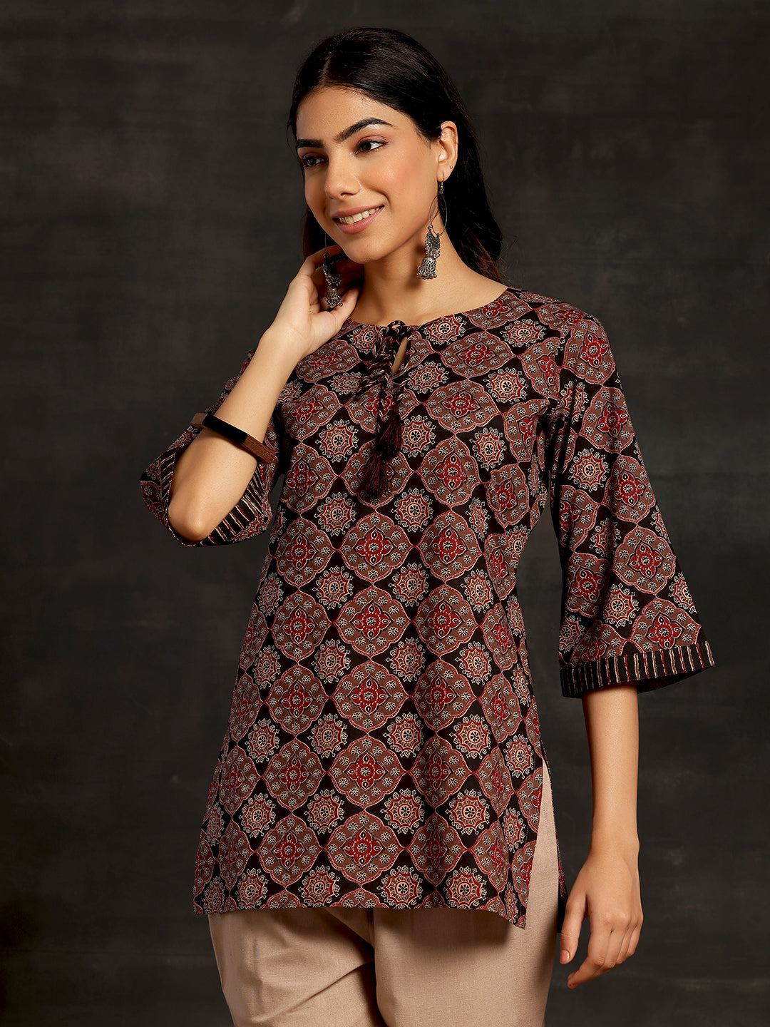 Purple Woven Design Cotton Straight Kurta