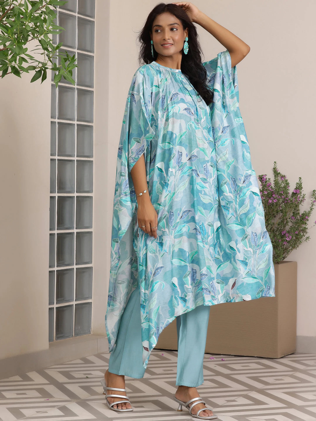  Blue Printed Silk Blend Co-Ords 