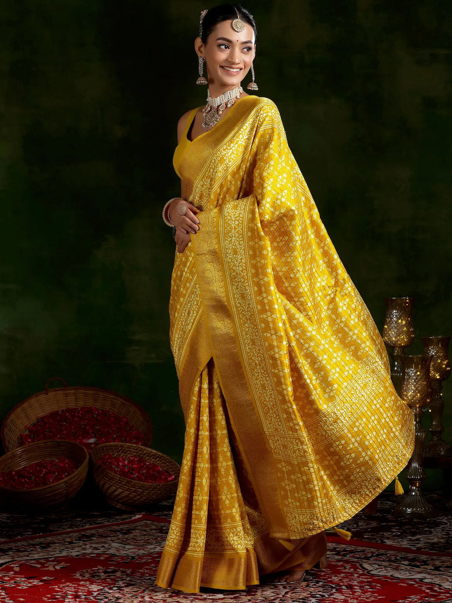 Women's Soft Silk Mustard Woven Design Designer Saree With Blouse Piece