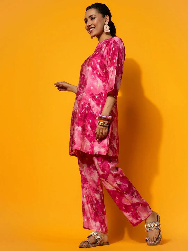 Pink Printed Silk Blend Co-Ords - Libas