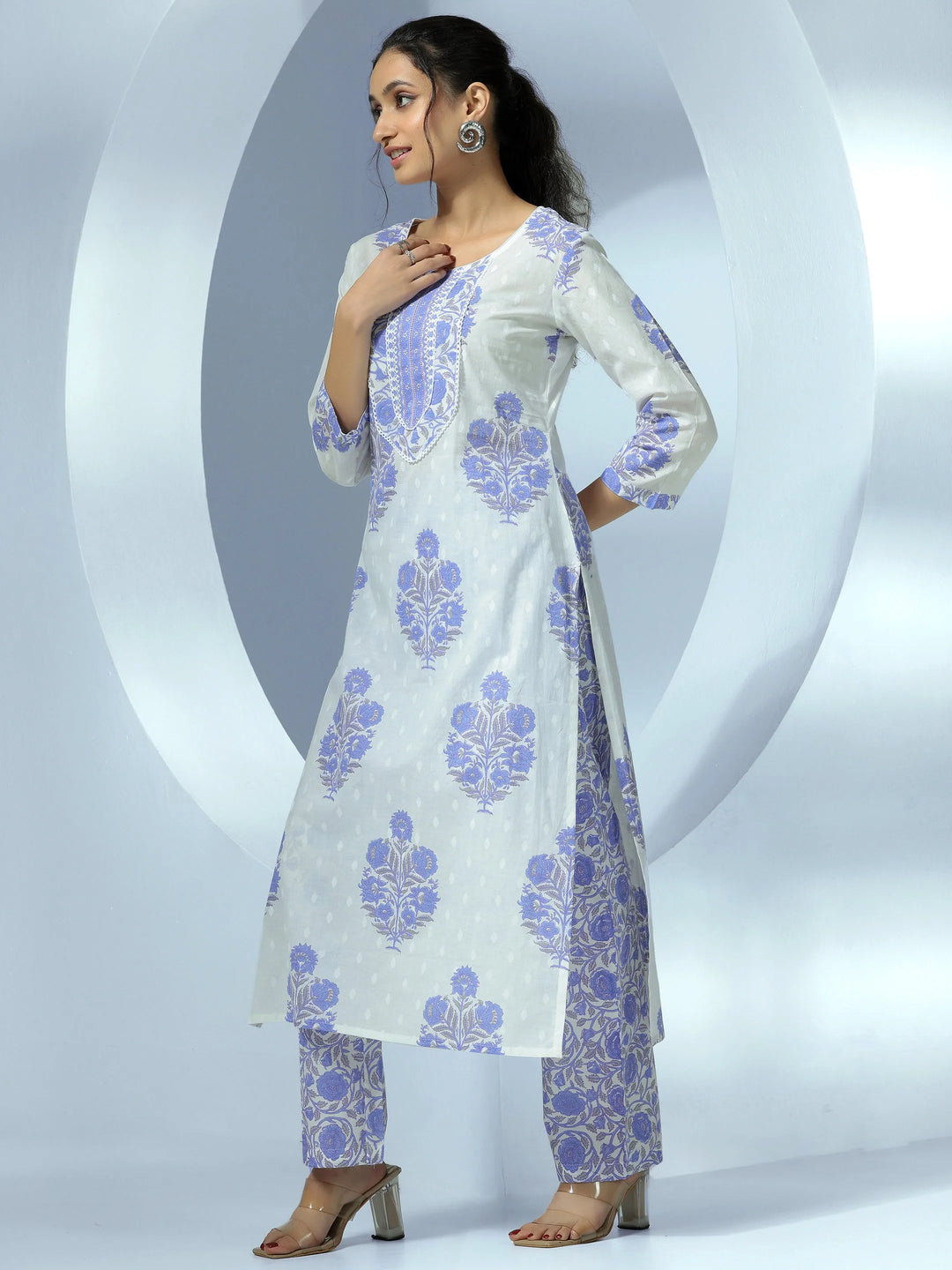  Off White Printed Cotton Straight Suit With Dupatta 