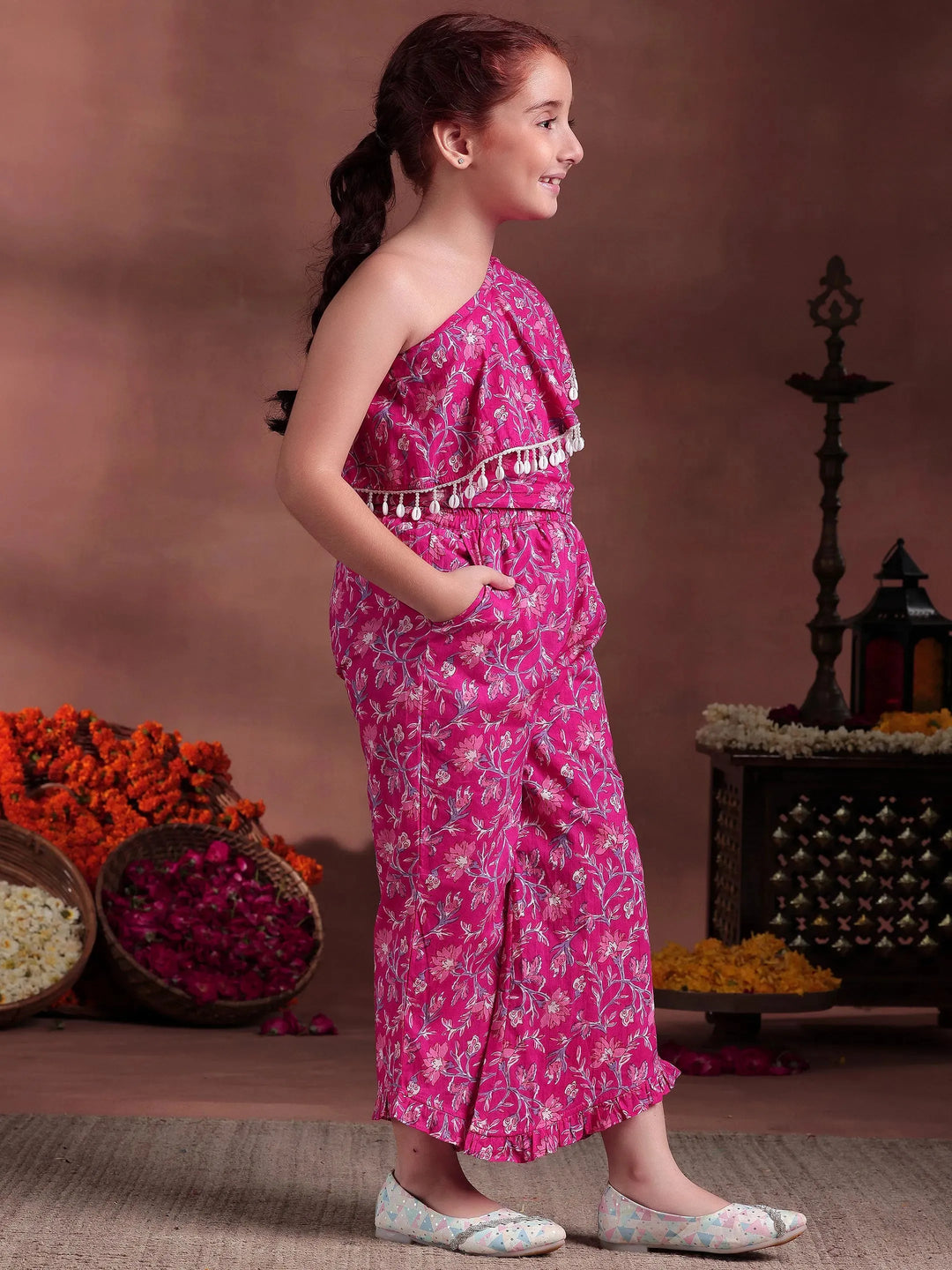  Kids Pink Printed Cotton Co-Ords 