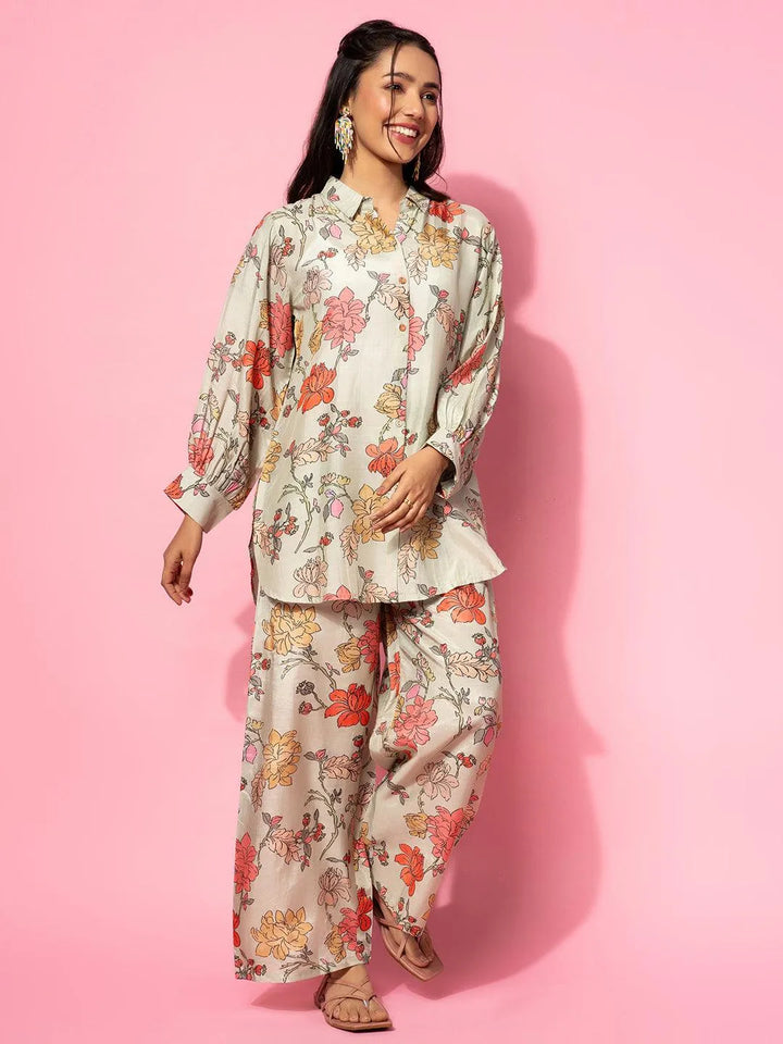 Green Printed Silk Blend Co-Ords - Libas