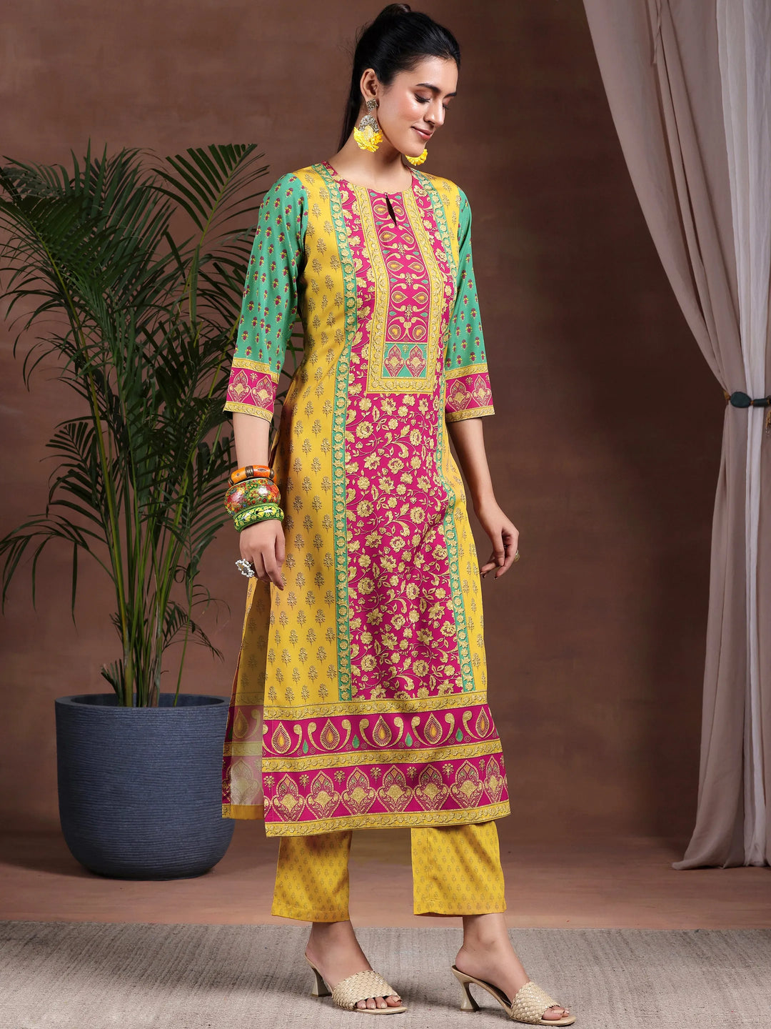  Multi Printed Poly Crepe Straight Kurta Set 