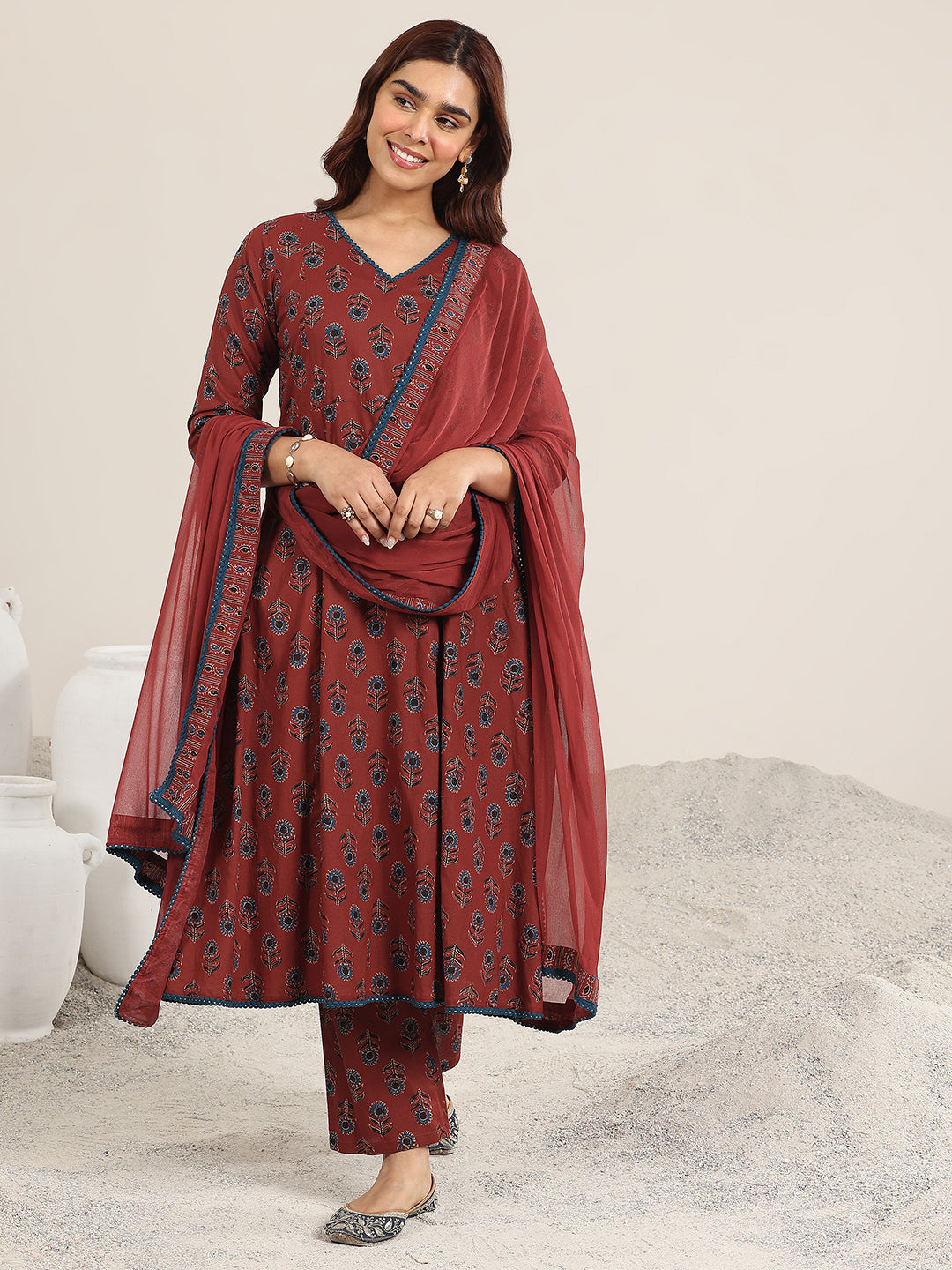 libas Maroon Printed Cotton A-Line Suit With Dupatta-picture-21