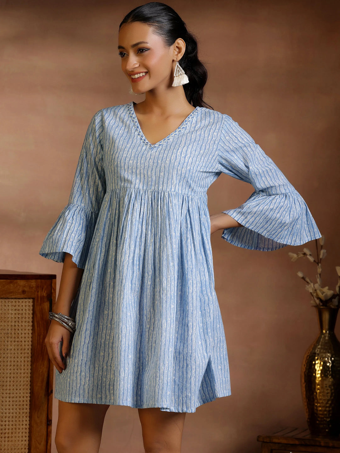  Off White Printed Cotton Fit and Flare Dress 