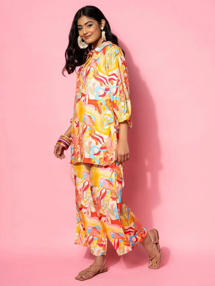 Multicoloured Printed Silk Blend Co-Ords - Libas