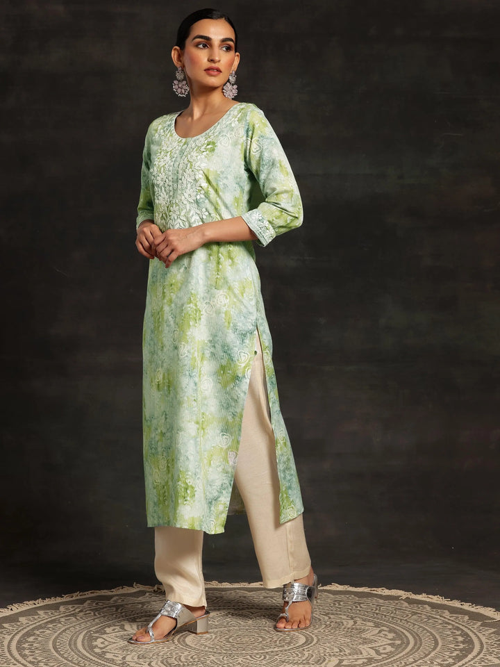 Green Printed Cotton Straight Kurta - Libas