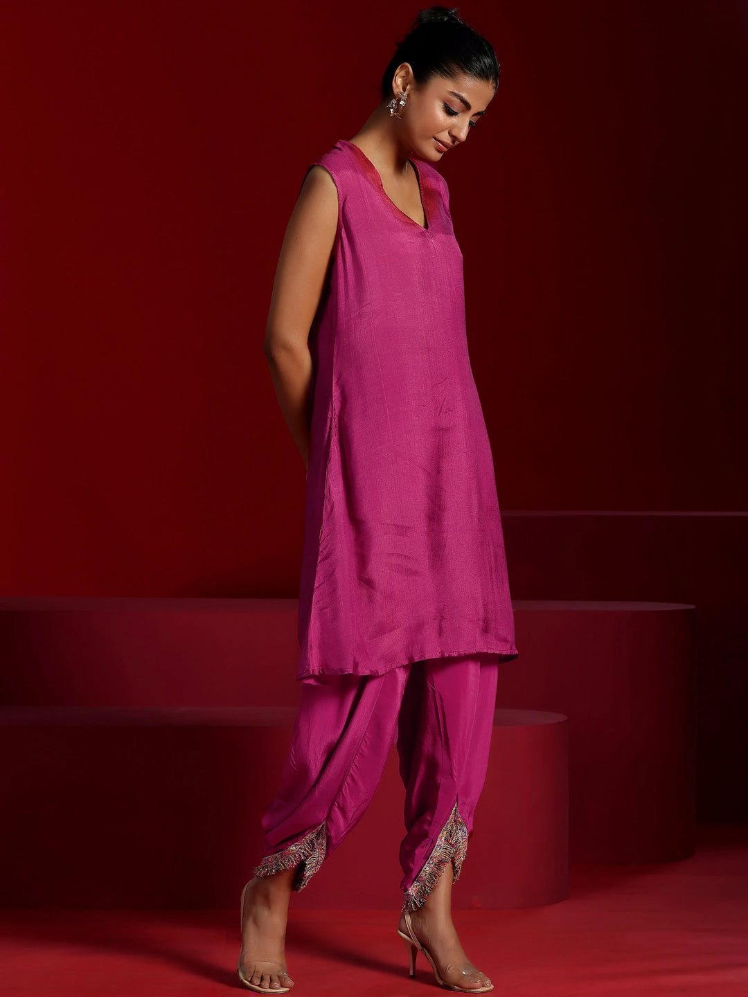  Libas Art Multi Printed Tissue A-Line Kurta With Dhoti Pants 