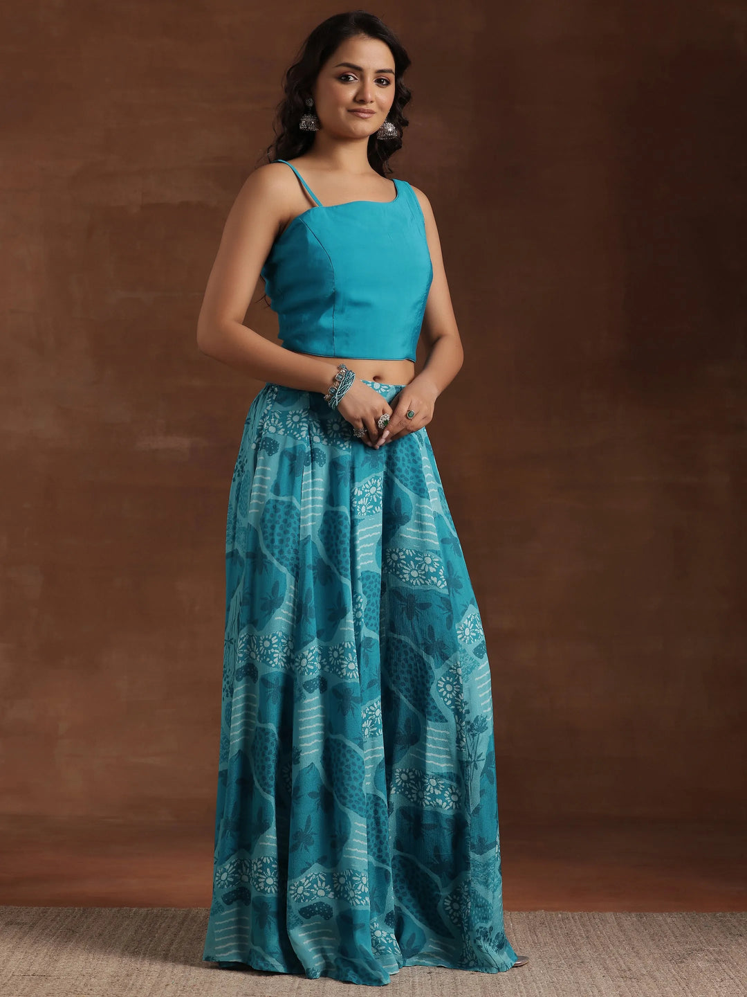  Blue Printed Silk Blend Co-Ords 