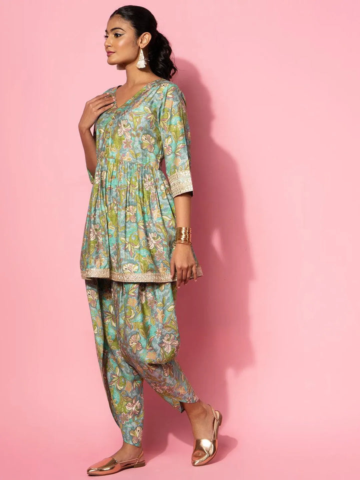Green Printed Silk Blend Co-Ords - Libas