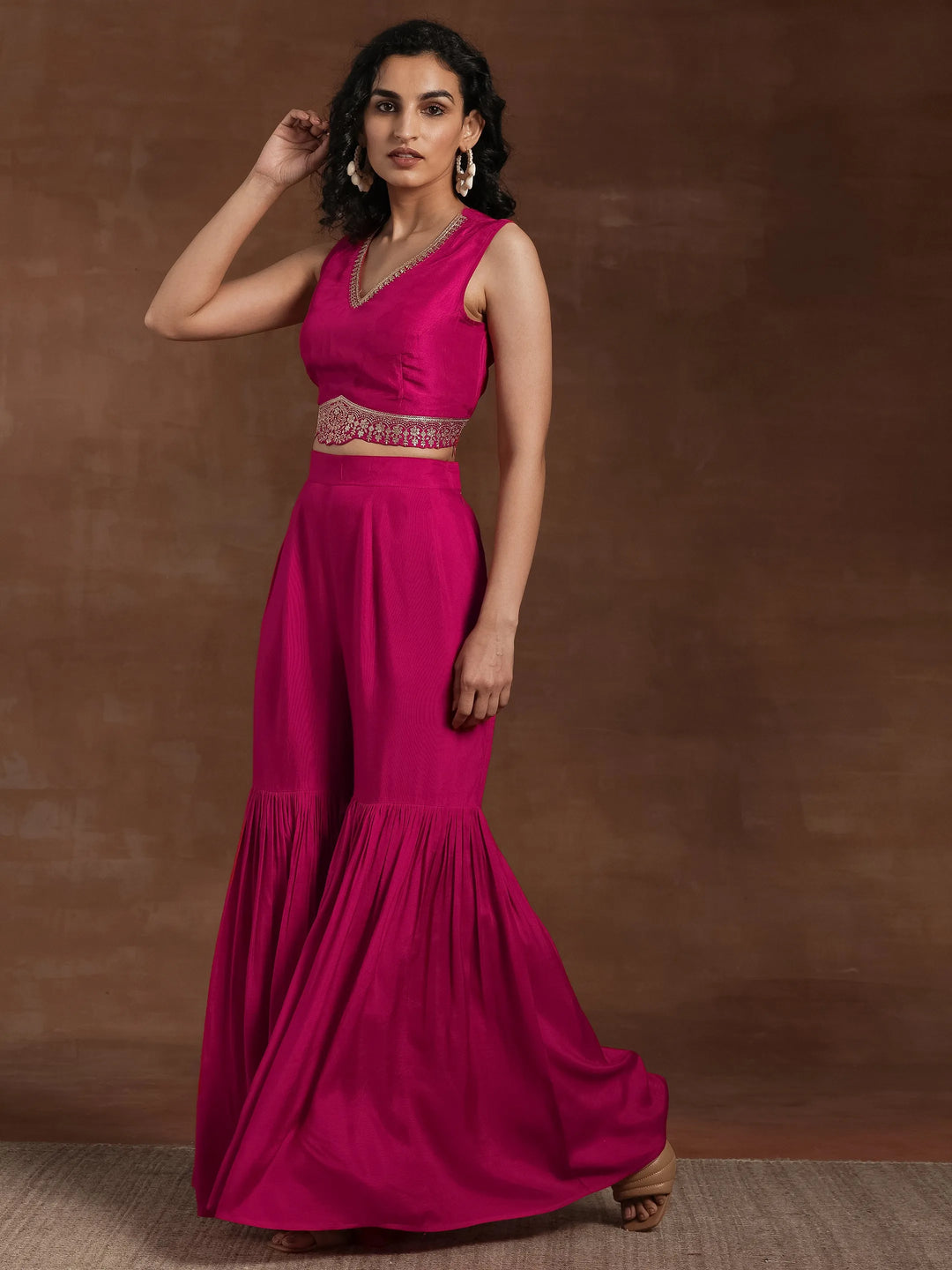  Pink Embroidered Silk Blend Co-Ords 