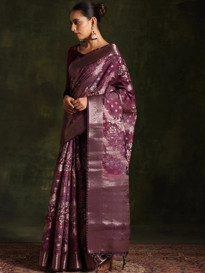 Wine Woven Design Brocade Saree With Unstitched Blouse Piece - Libas