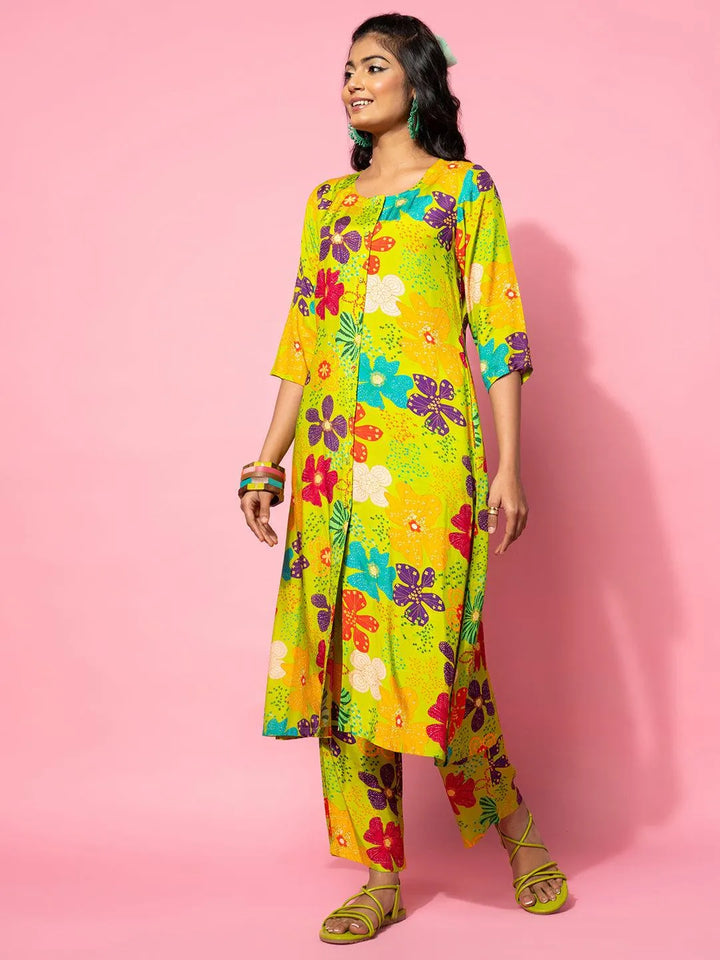 Green Printed Silk Blend Co-Ords - Libas