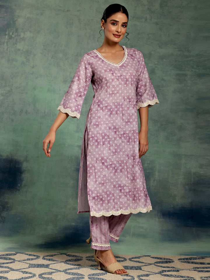 Purple Printed Cotton Straight Kurta Set - Libas