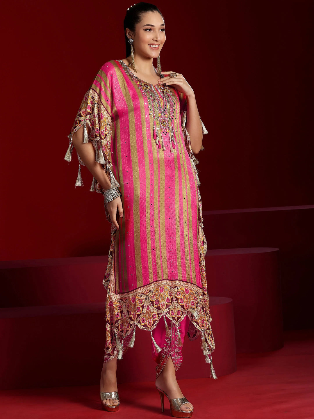  Libas Art Pink Printed Silk Blend Co-Ords 