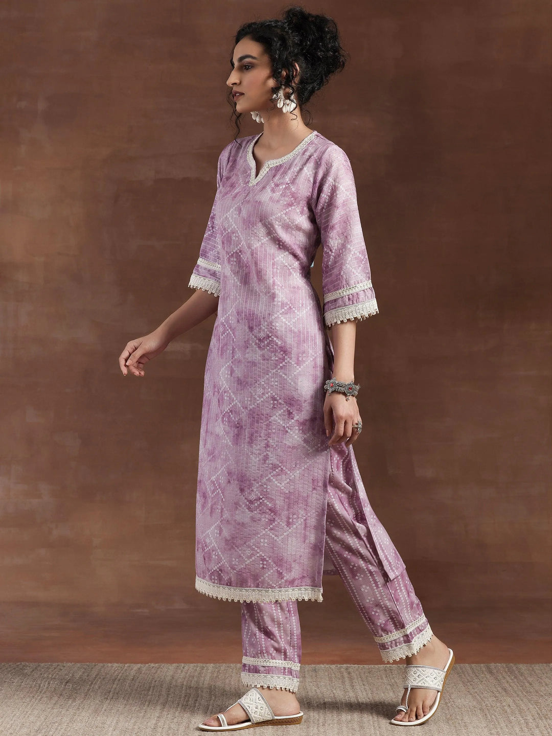 Purple Printed Cotton Straight Suit With Dupatta - Libas 