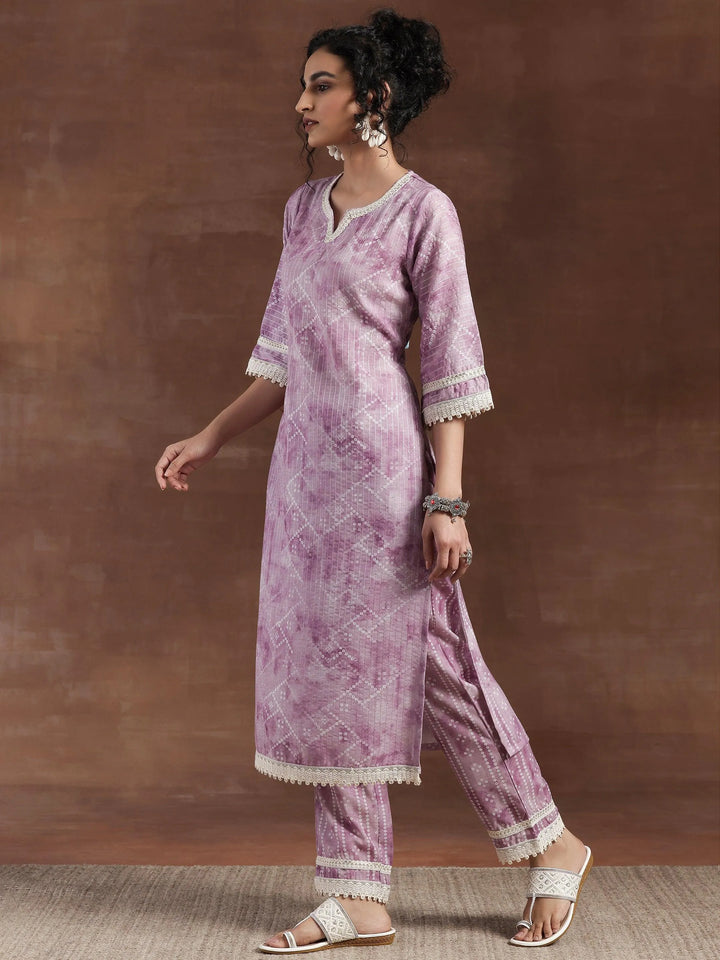 Purple Printed Cotton Straight Suit With Dupatta - Libas