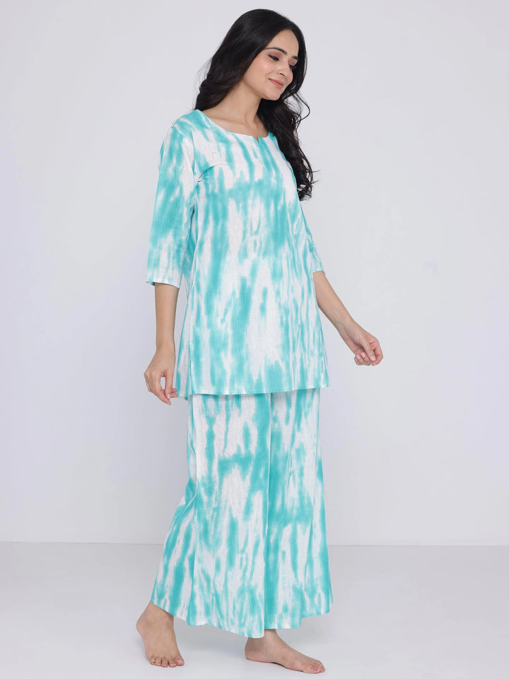 Blue Printed Cotton Night Suits - Libas