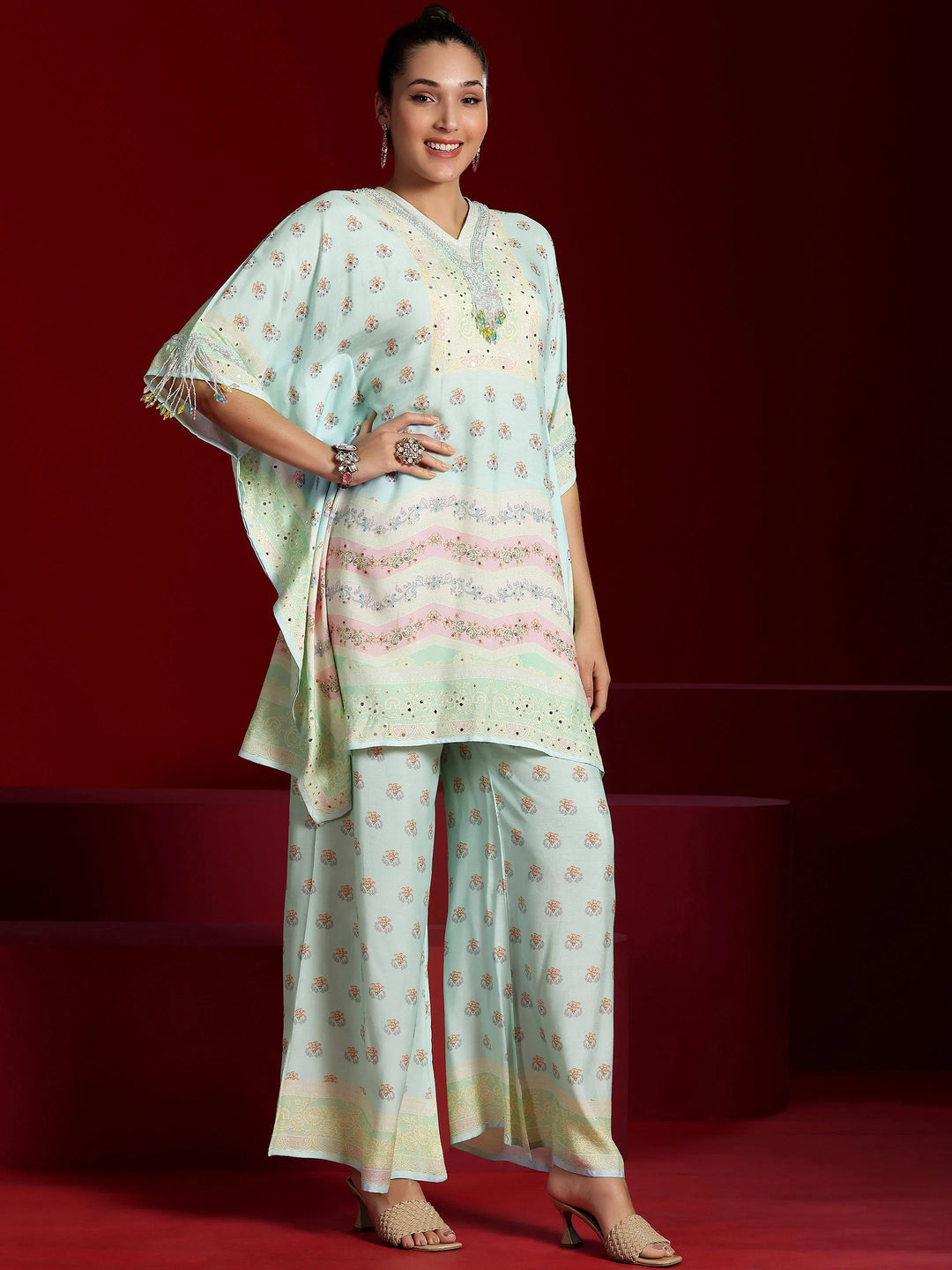  Libas Art Blue Printed Silk Blend Co-Ords 