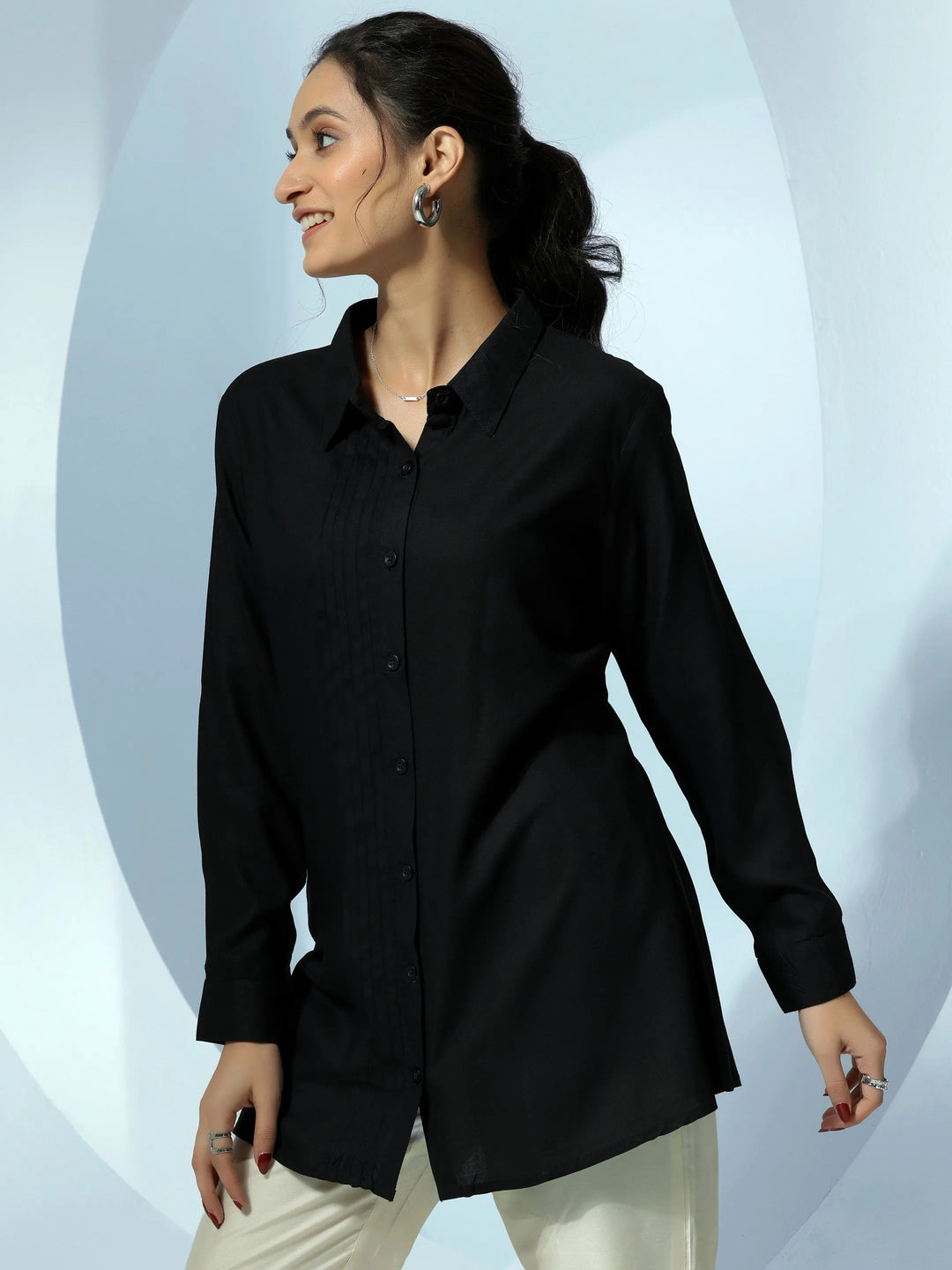  Black Solid Rayon Straight Tunic 