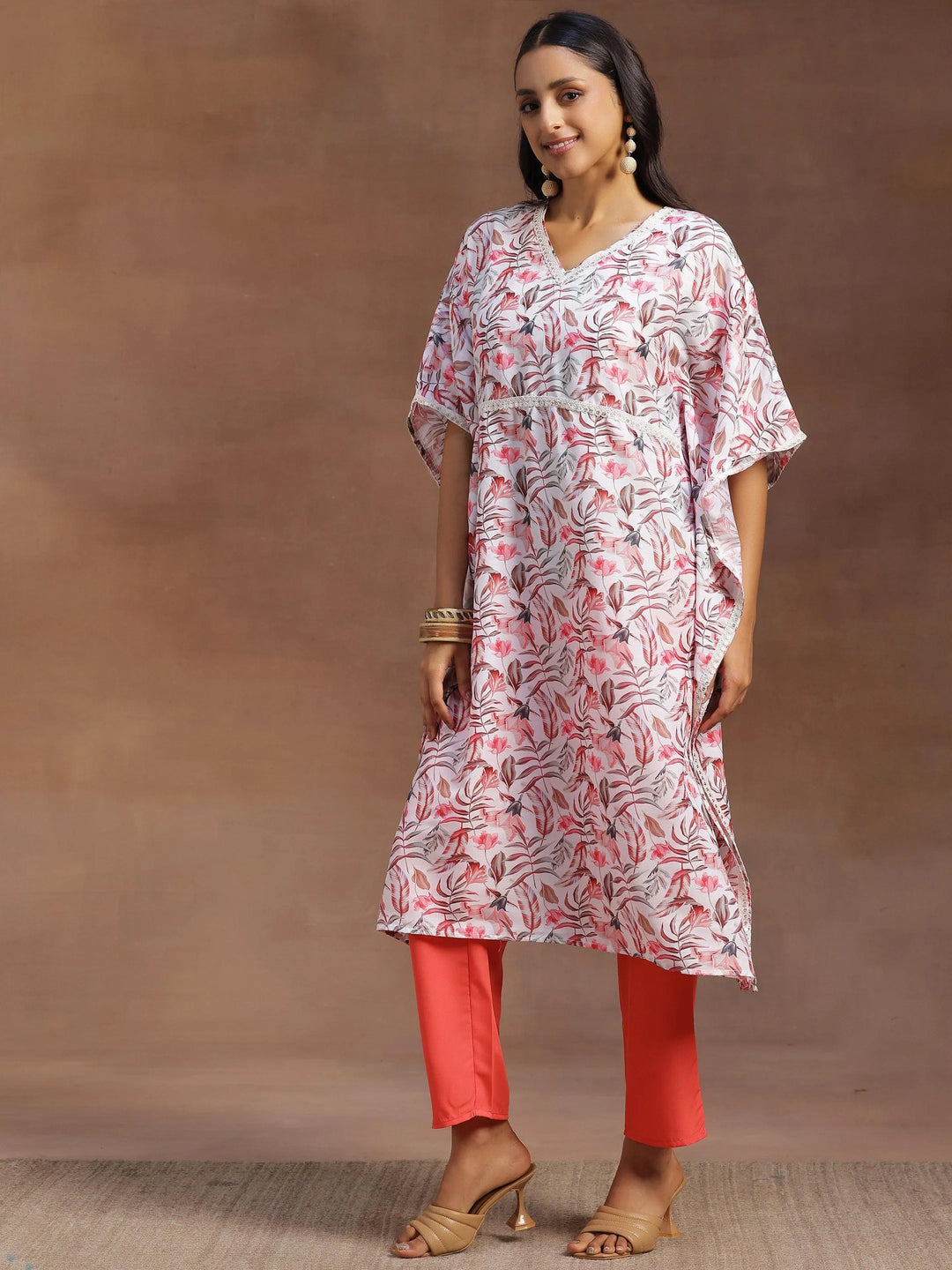 Cream Printed Silk Blend Co-Ords - Libas 