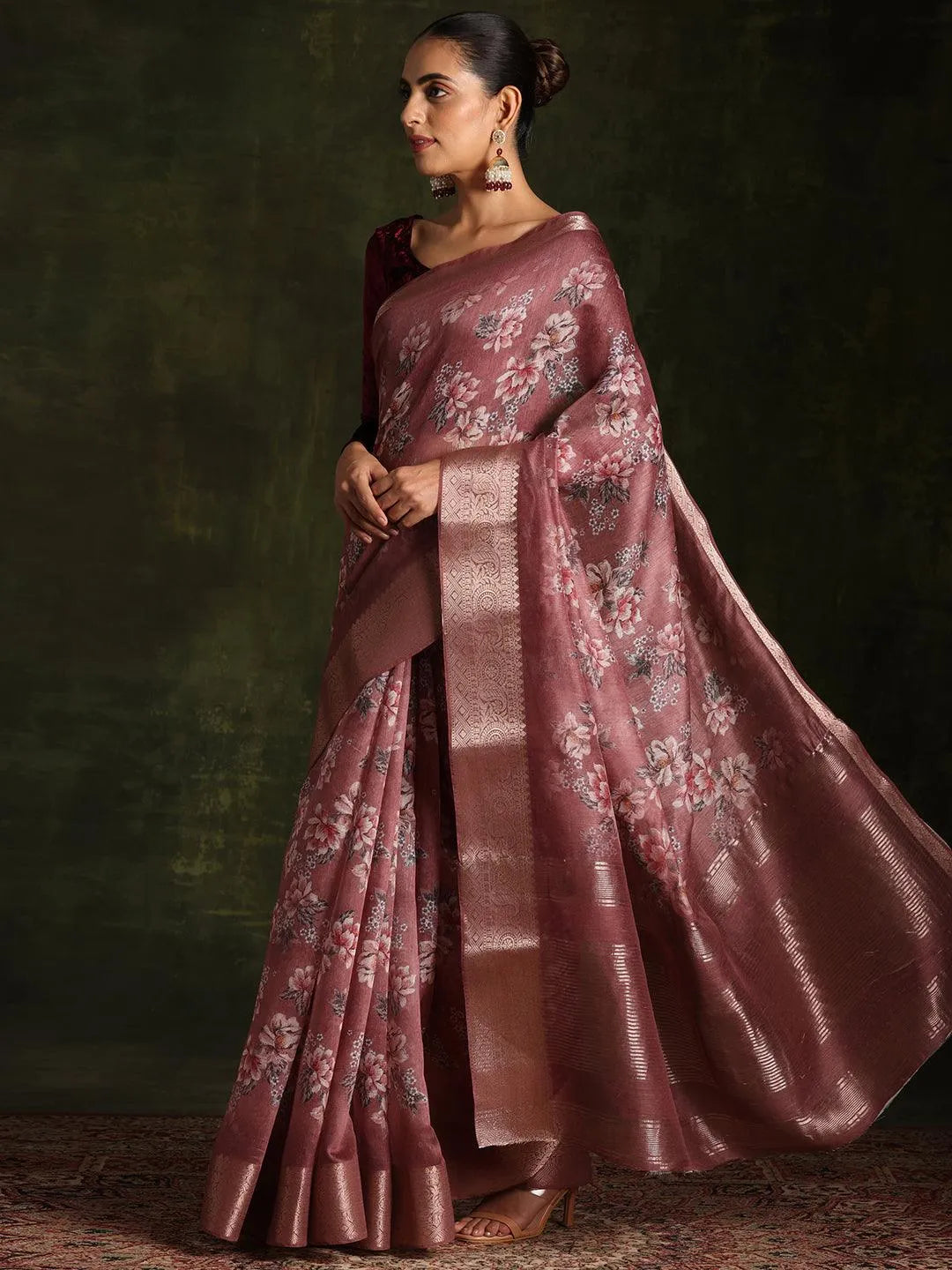 Sienna Printed Silk Blend Saree With Unstitched Blouse Piece - Libas 