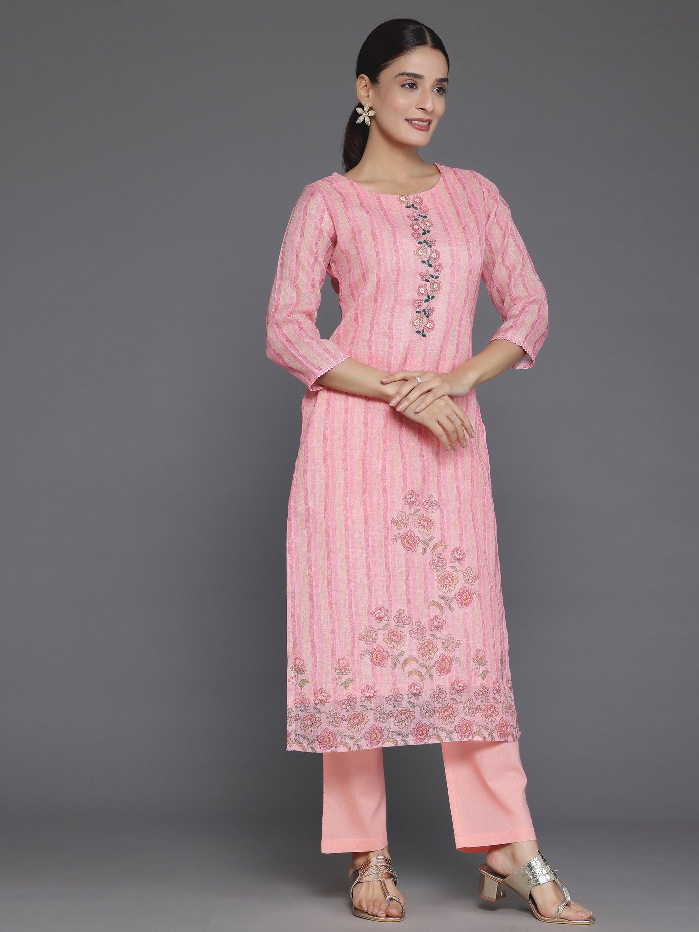 Pink Printed Cotton Straight Suit With Dupatta - Libas