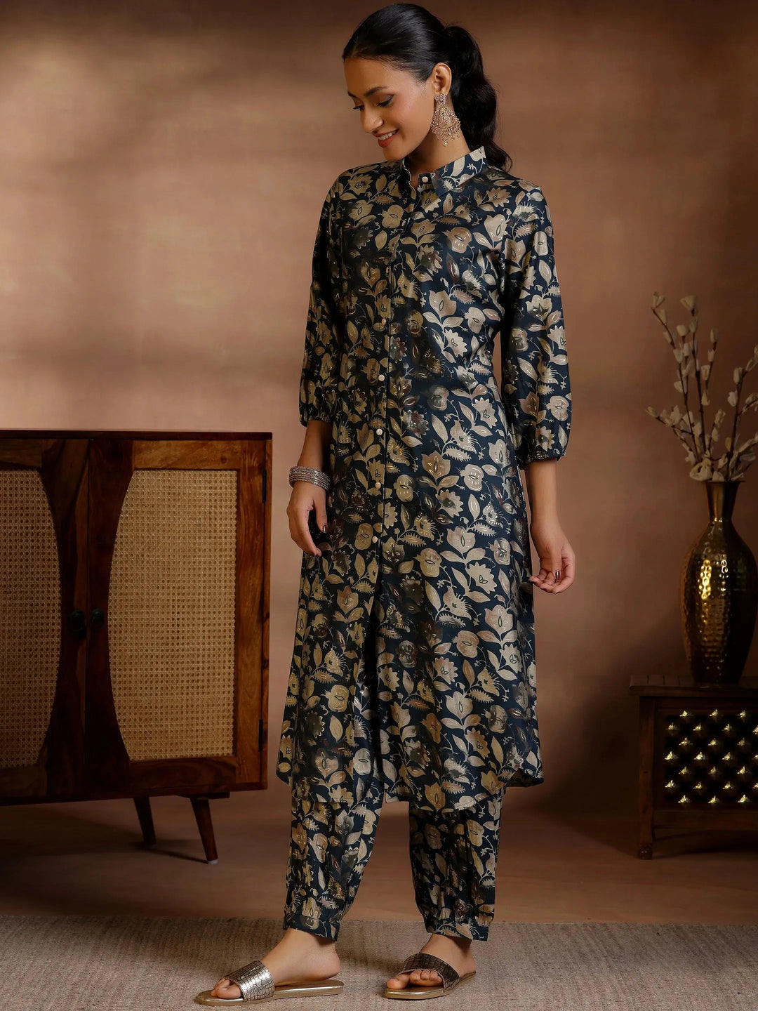  Green Printed Silk Blend Co-Ords 