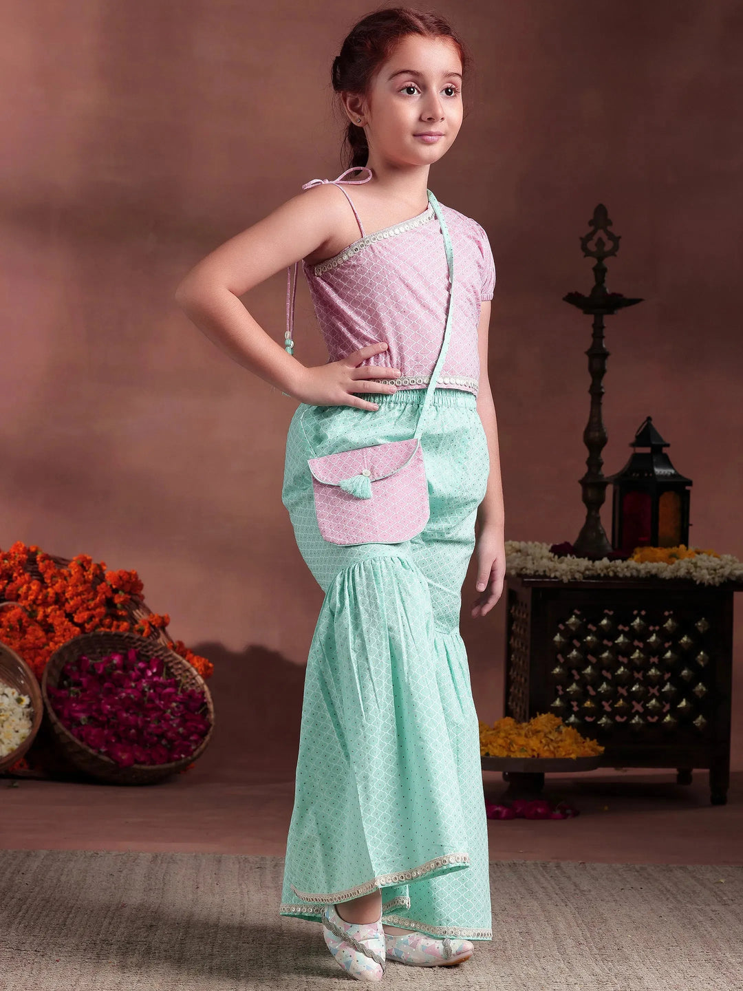  Kids Pink Printed Cotton Co-Ords 