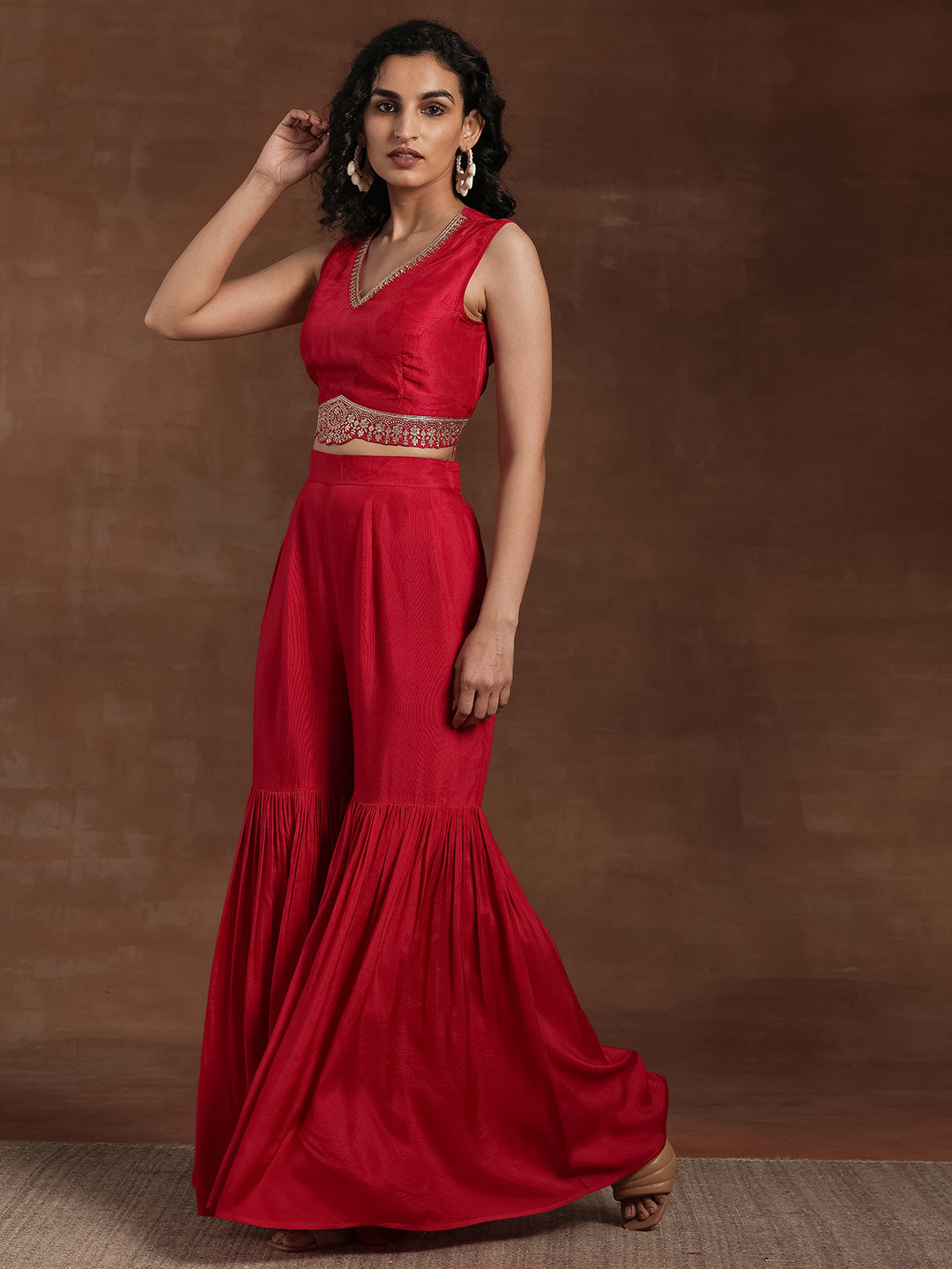  Pink Embroidered Silk Blend Co-Ords 
